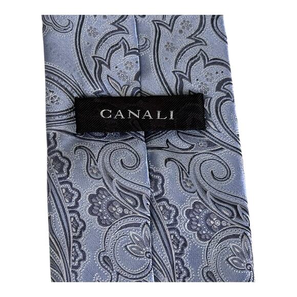 CANALI 100% Silk Paisley Tie Made in Italy Silver Blue Luxury Necktie Designer - Picture 6 of 9